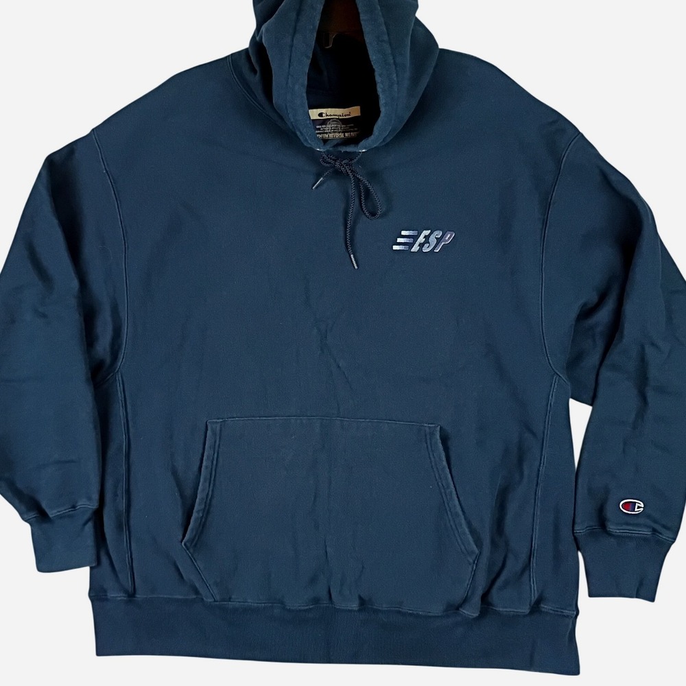 Champion Premium Reverse Weave Hoodie Men 2XL Navy Blue ESP Custom Heavyweight